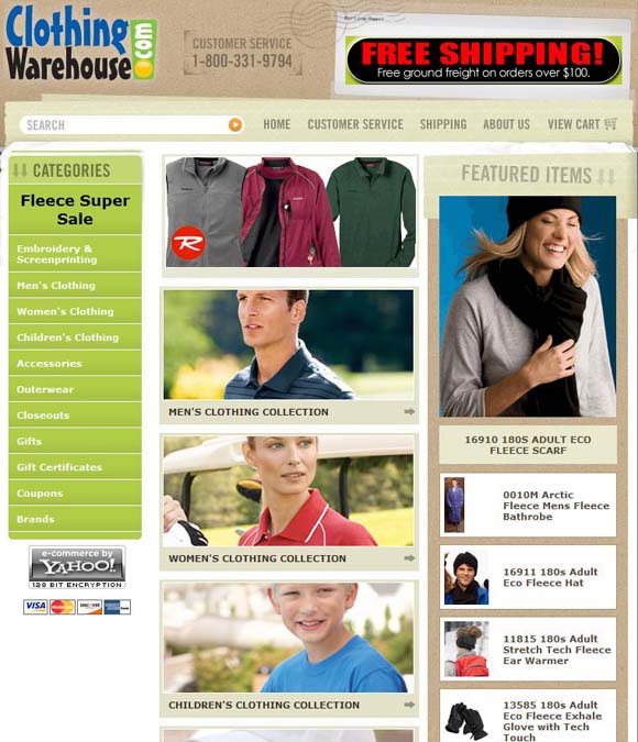 ClothingWarehouse website screenshot