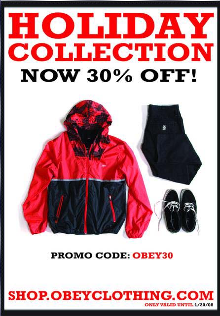 Obey Holiday Collection 30% Off Sale flyer